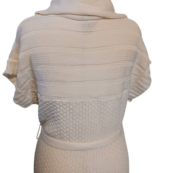 Apostrophe Short Sleeve Loose-Knit Cowlneck Sweater Dress, Cream/Ivory Color, XL - Picture 5 of 14